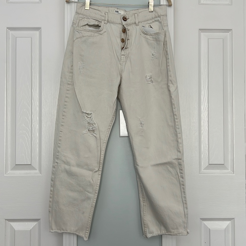 Zara cream distressed jeans